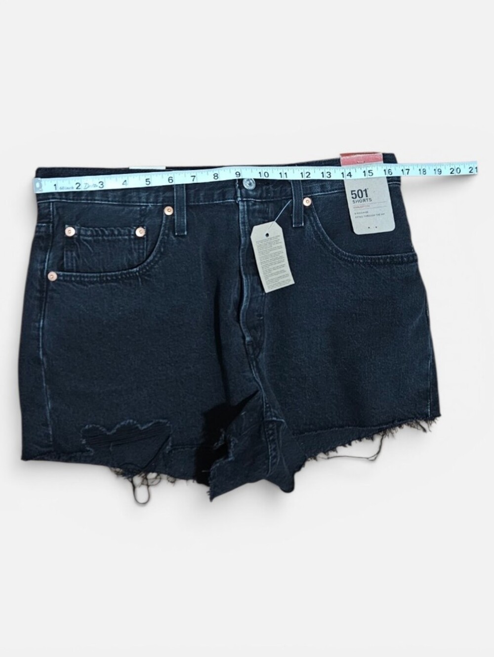Levi's 501 Original High Rise Denim Shorts/women's/Black Distressed - Size 31 - Picture 8 of 14